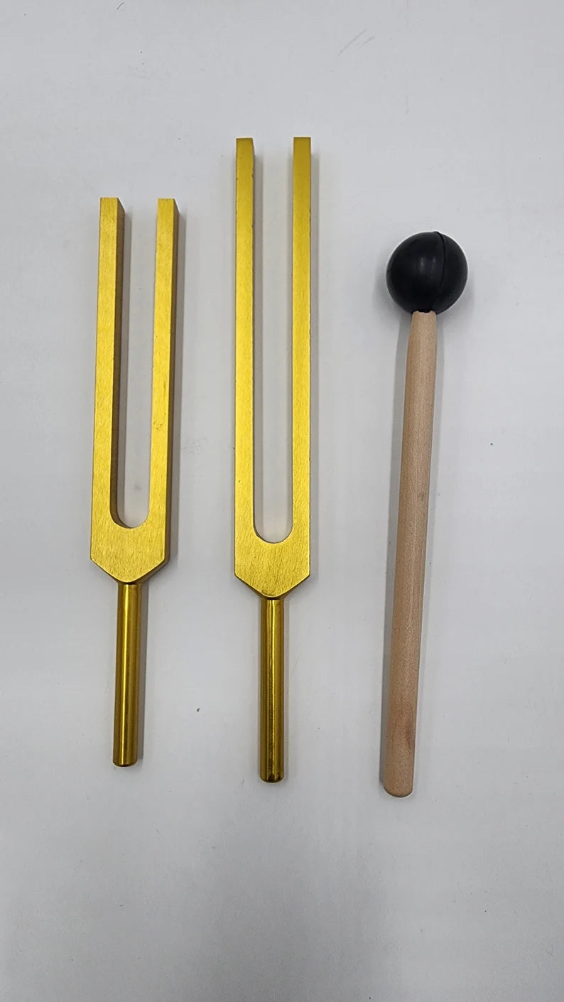Harmony Tone Gold Resonance Trio - Unweighted Tuning Fork Set of 3 - C & G and 963Hz with Striker and Pouch
