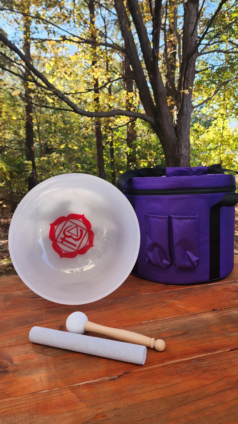 432Hz Inner Chakra Sign Crystal Singing Bowl Set - 12C, 10E, 8A - Set of 3 with Padded Secure Case, 2 Strikers and 3 O-rings