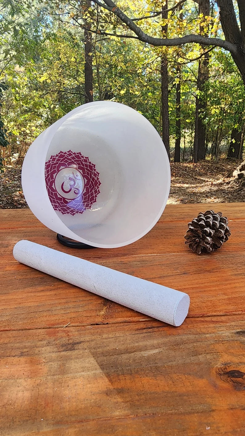 432Hz Inner Chakra Sign Crystal Singing Bowl Set - 12C, 10E, 8A - Set of 3 with Padded Secure Case, 2 Strikers and 3 O-rings