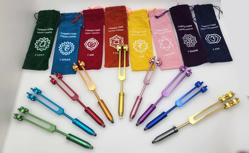 Custom Order - 15-Piece Human Biology Set weighted Gold , Chakra set of 9 & Otto 128 Hz