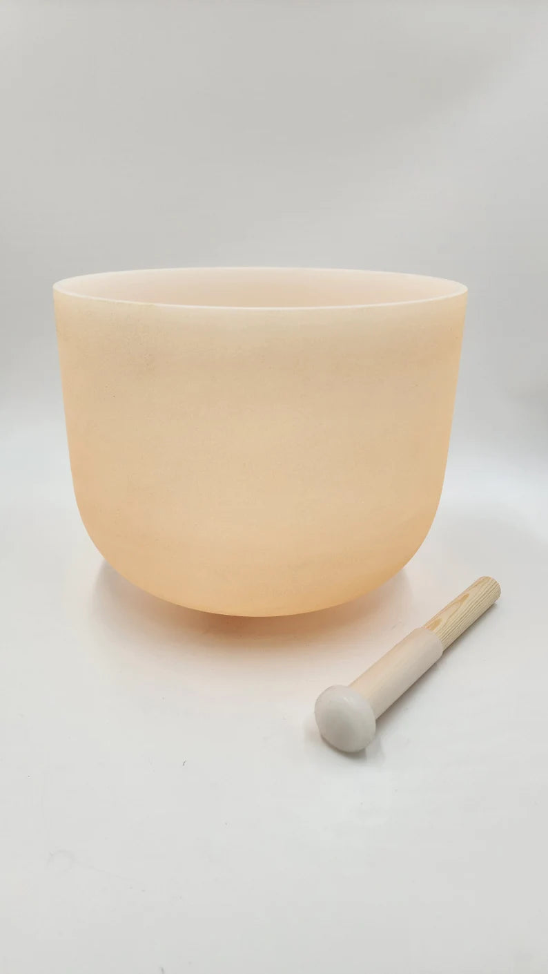 Special Light Orange 432Hz D Note Sacral Chakra Crystal Singing Bowl Set with Padded Secure Case, Bamboo Striker and O-ring