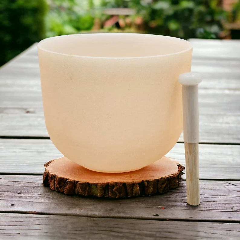 Special Light Orange 432Hz D Note Sacral Chakra Crystal Singing Bowl Set with Padded Secure Case, Bamboo Striker and O-ring