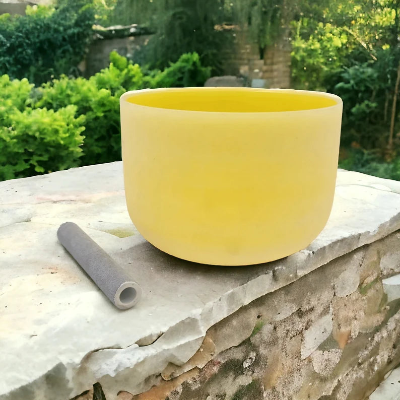 Harmonize Your Spirit with our 432Hz Perfect Pitch 10 inch E Note Solar Plexus Chakra Crystal Singing Bowl Set with Striker and O-ring