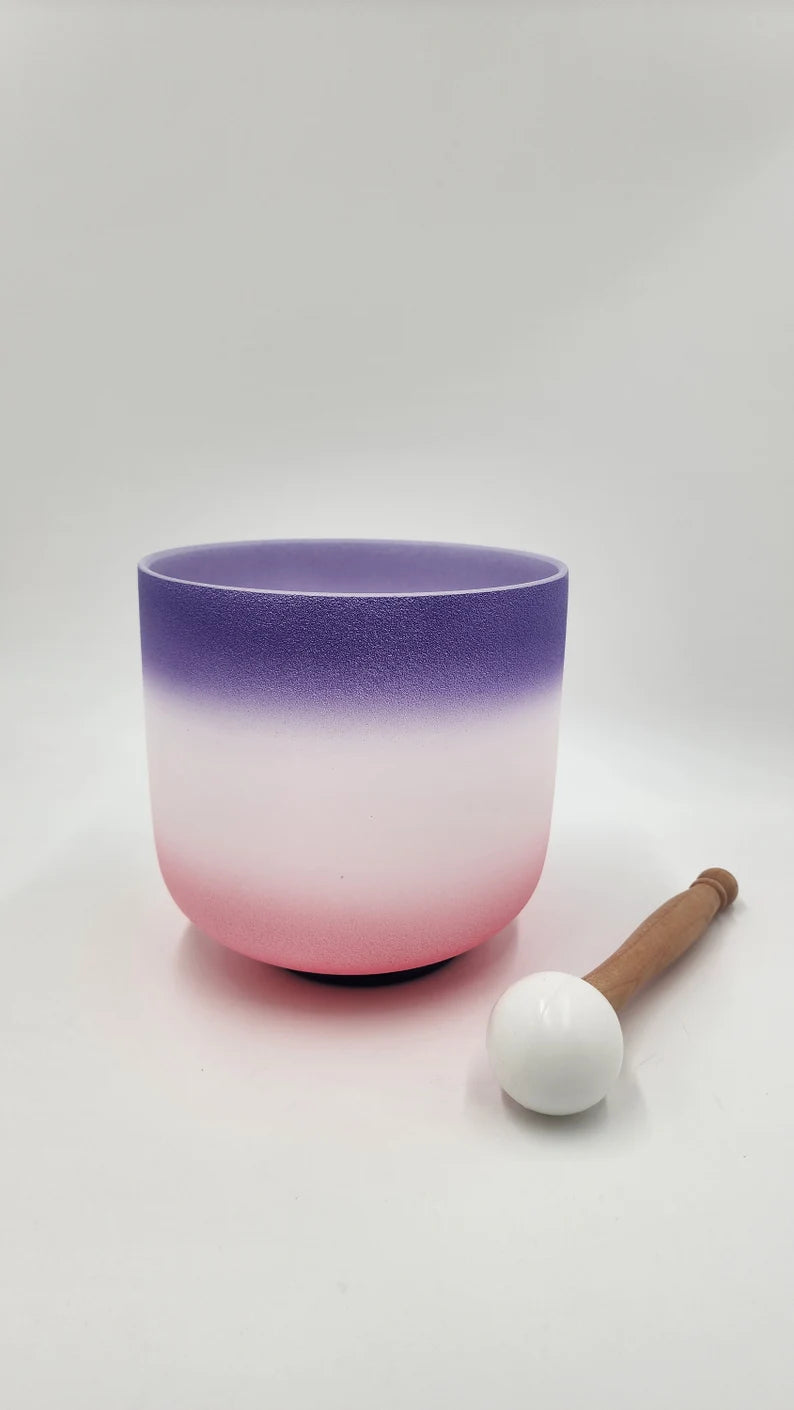 432Hz Lavender Mist Harmony Rainbow Chakra Crystal Singing Bowl with Striker and O-ring