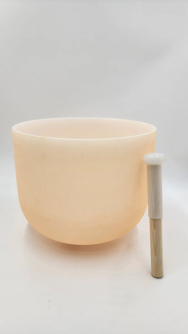 Special Light Orange 432Hz D Note Sacral Chakra Crystal Singing Bowl Set with Padded Secure Case, Bamboo Striker and O-ring