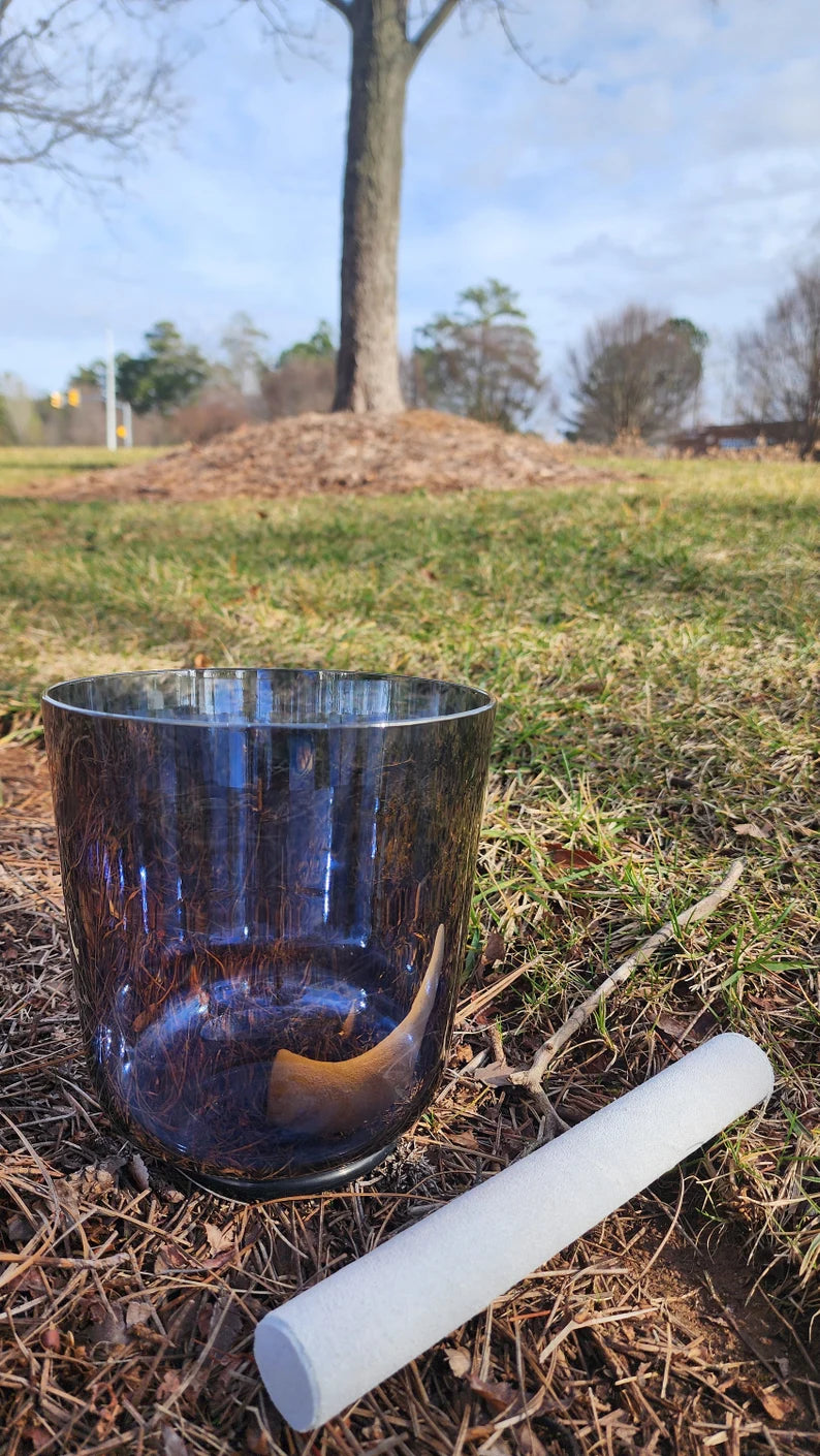 Ethereal Ash Perfect Pitch 6-Inch G Note Throat Chakra Crystal Singing Bowl with Suede Striker and O-ring