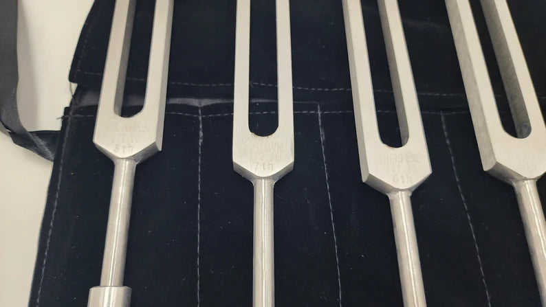 Chakra Tuning Fork Set of 8 Weighted Tuning Forks with Color Coded BUDDHA BEADS - Thecosmicaccess