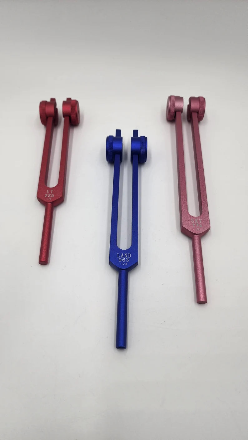 Sacred Solfeggio Tuning Forks - Set of 3 Missing Notes with Individual Bags and Strikers