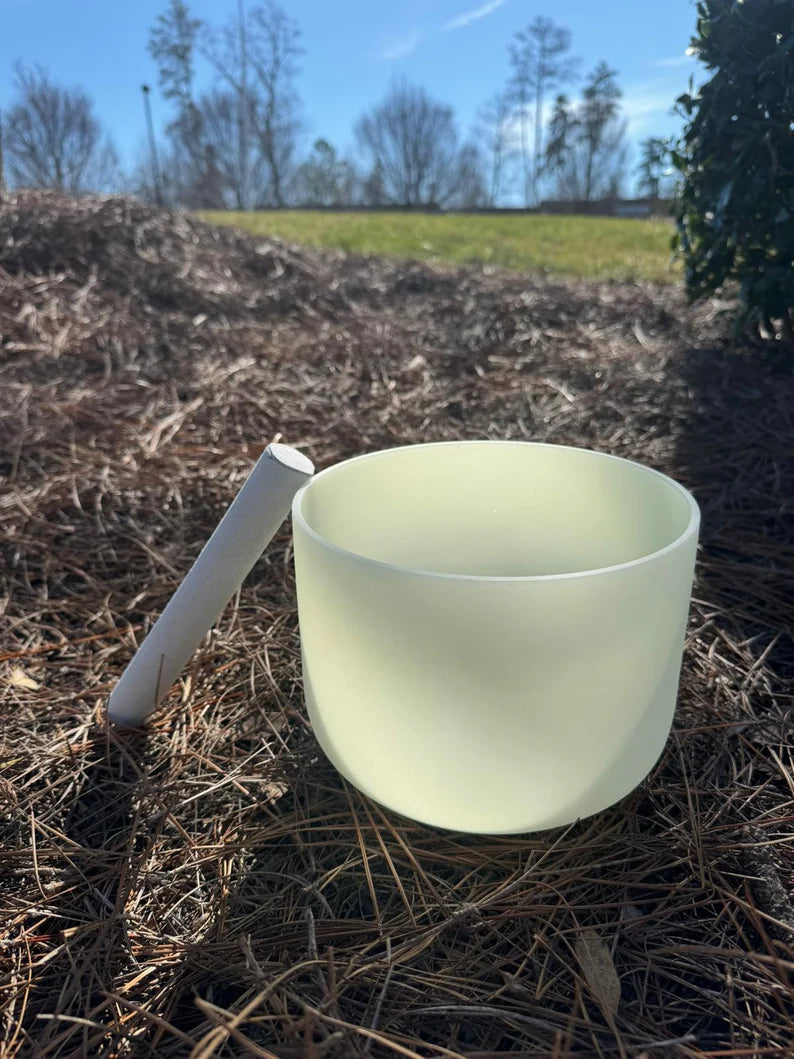 Rare 8" G Note Throat Chakra Citrine Gem Fused Crystal Singing Bowl - Handmade Meditation Bowl for Healing and Relaxation with Padded Bag