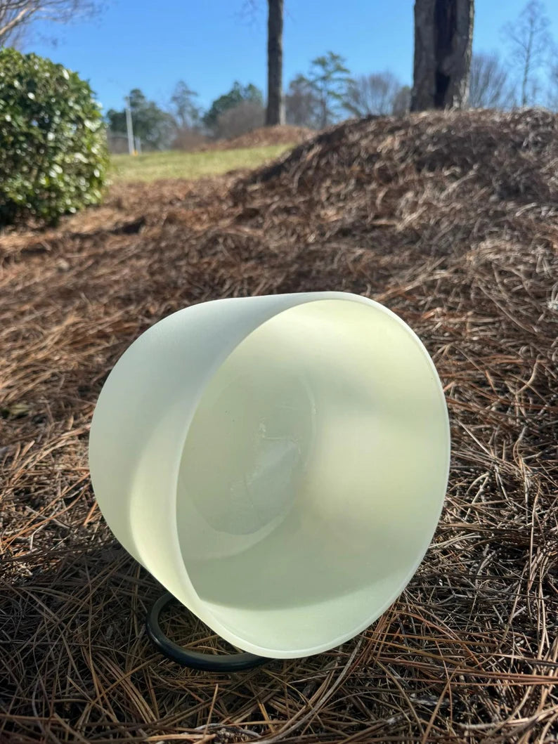 Rare 8" G Note Throat Chakra Citrine Gem Fused Crystal Singing Bowl - Handmade Meditation Bowl for Healing and Relaxation with Padded Bag