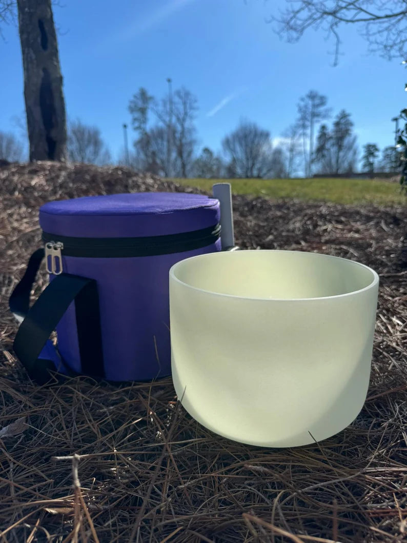 Rare 8" G Note Throat Chakra Citrine Gem Fused Crystal Singing Bowl - Handmade Meditation Bowl for Healing and Relaxation with Padded Bag