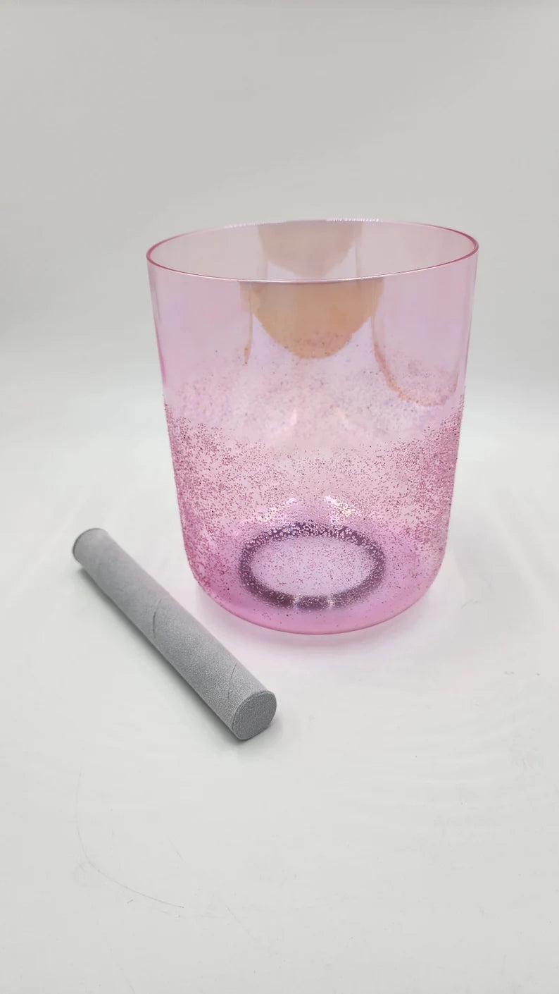 Rare Perfect Pitch 9" Tall 432Hz Pink Tourmaline C Note Root Chakra Crystal Singing Bowl Set with PADDED CASE and Striker - Thecosmicaccess