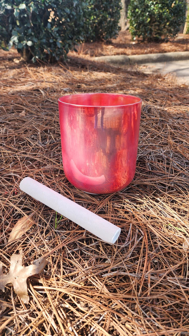 Pink Opal Alchemy 440Hz Chakra E Note Pink Crystal Bowl with Striker and O-ring