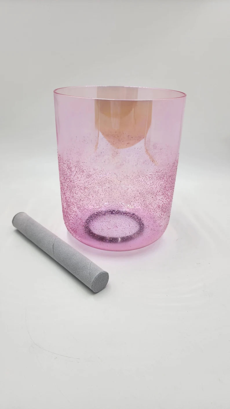 Rare Perfect Pitch 9" Tall 432Hz Pink Tourmaline C Note Root Chakra Crystal Singing Bowl Set with PADDED CASE and Striker - Thecosmicaccess