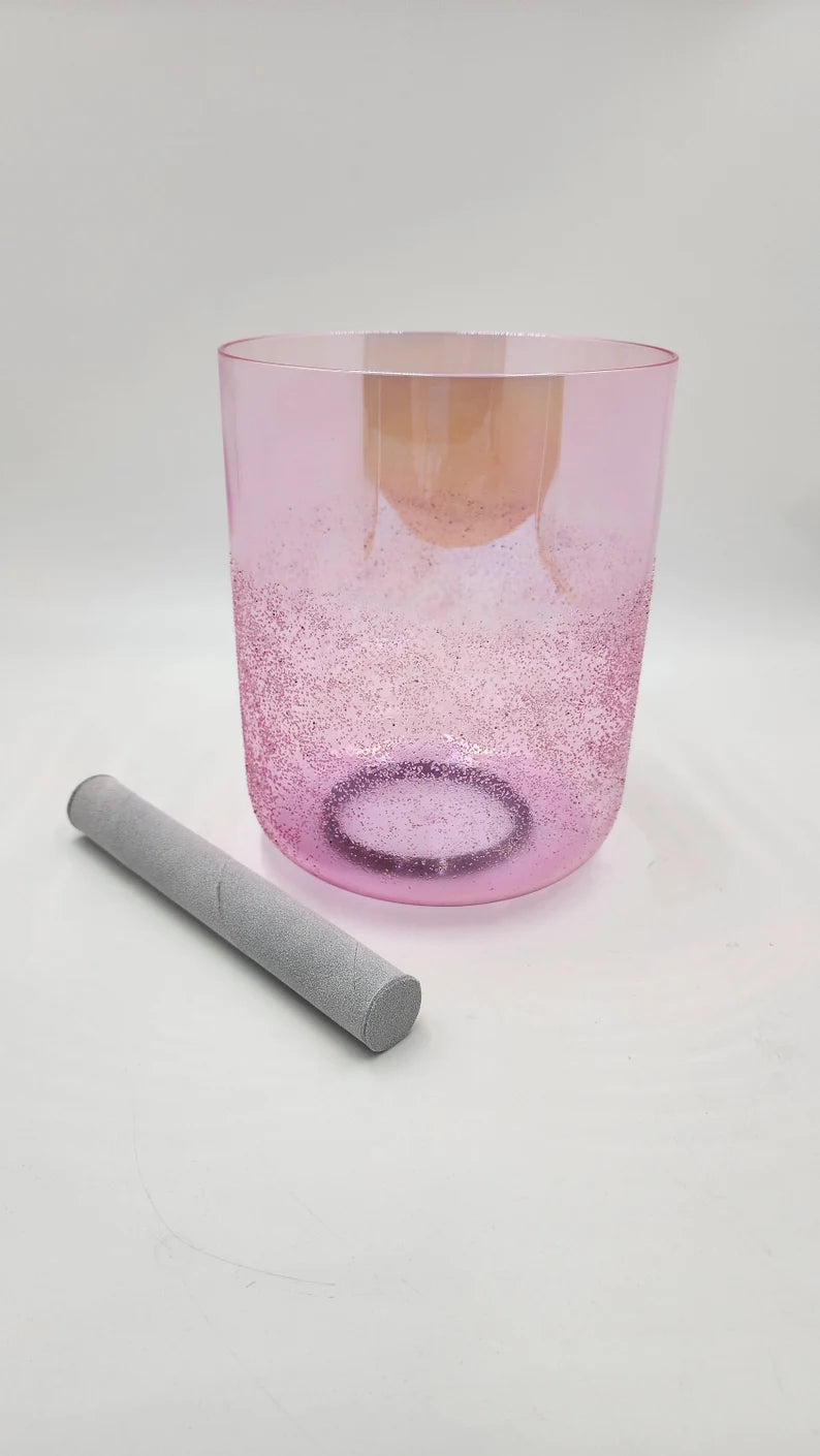 Rare Perfect Pitch 9" Tall 432Hz Pink Tourmaline C Note Root Chakra Crystal Singing Bowl Set with PADDED CASE and Striker