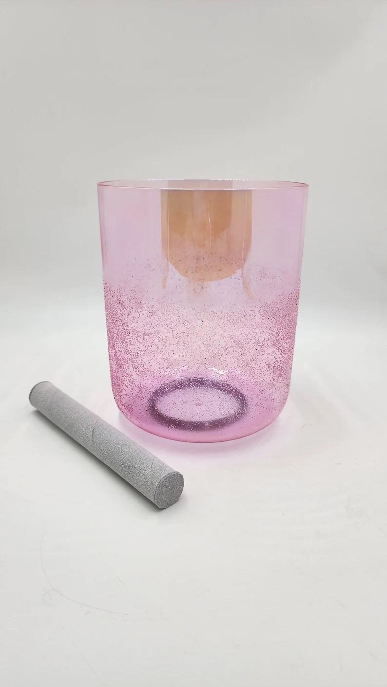 Rare Perfect Pitch 9" Tall 432Hz Pink Tourmaline C Note Root Chakra Crystal Singing Bowl Set with PADDED CASE and Striker - Thecosmicaccess