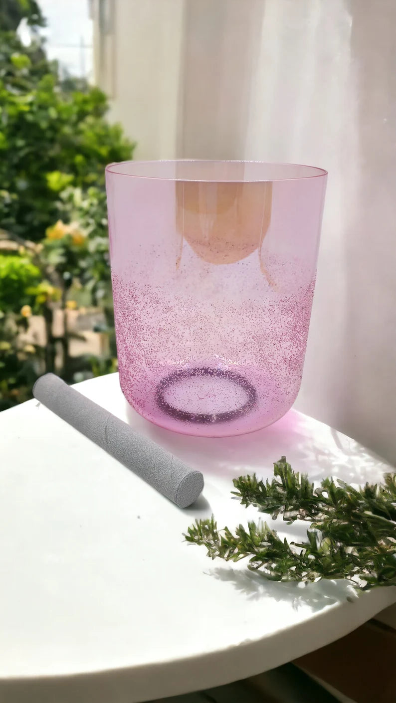 Rare Perfect Pitch 9" Tall 432Hz Pink Tourmaline C Note Root Chakra Crystal Singing Bowl Set with PADDED CASE and Striker - Thecosmicaccess