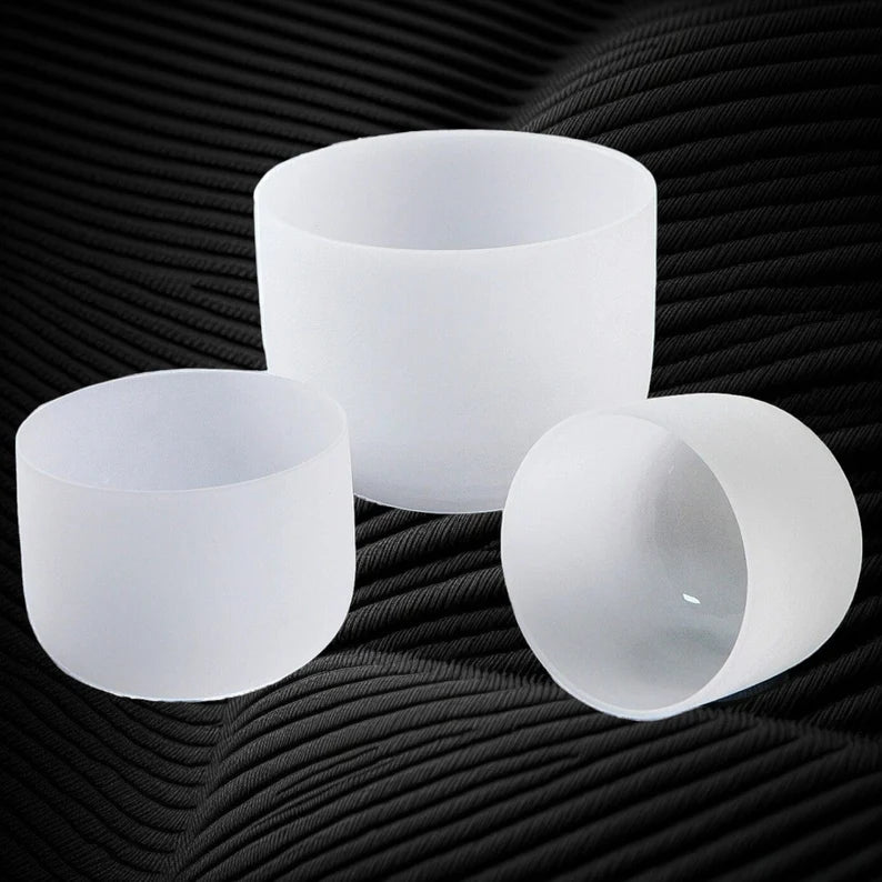 432Hz Crystal White Singing Bowls: A, B, E, F, G Notes, Sizes 6 to 10 Inches with Strikers and O Rings - Choose Your Bowl