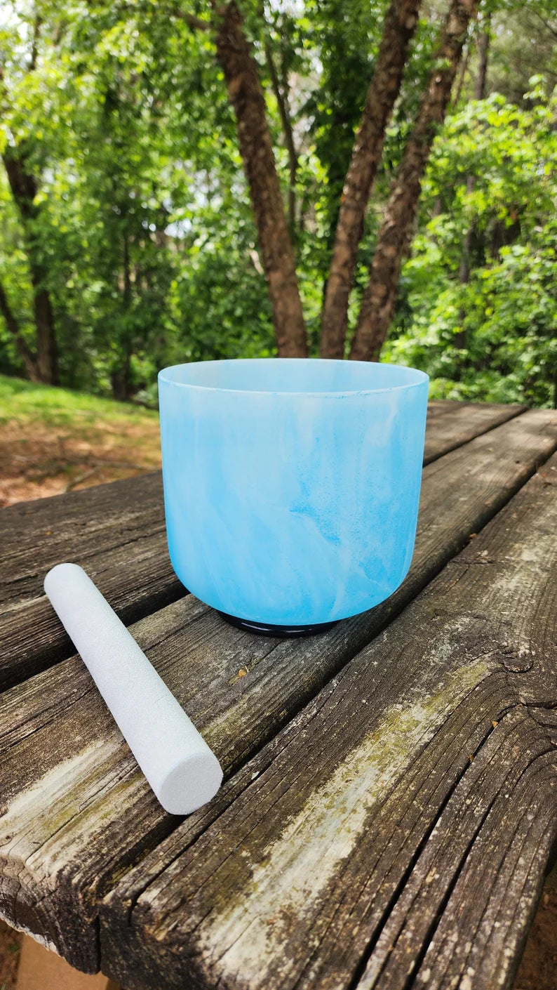 432 Hz Perfect Pitch Tie Dye Crystal Singing Bowls including Striker, O-Ring, Mallet and Padded Secure Case