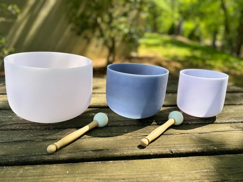 Healing Harmony Gem fused Crystal Singing Bowls Complete Set comes with Strikers, Mallets, O-Rings and Secure padded Cases
