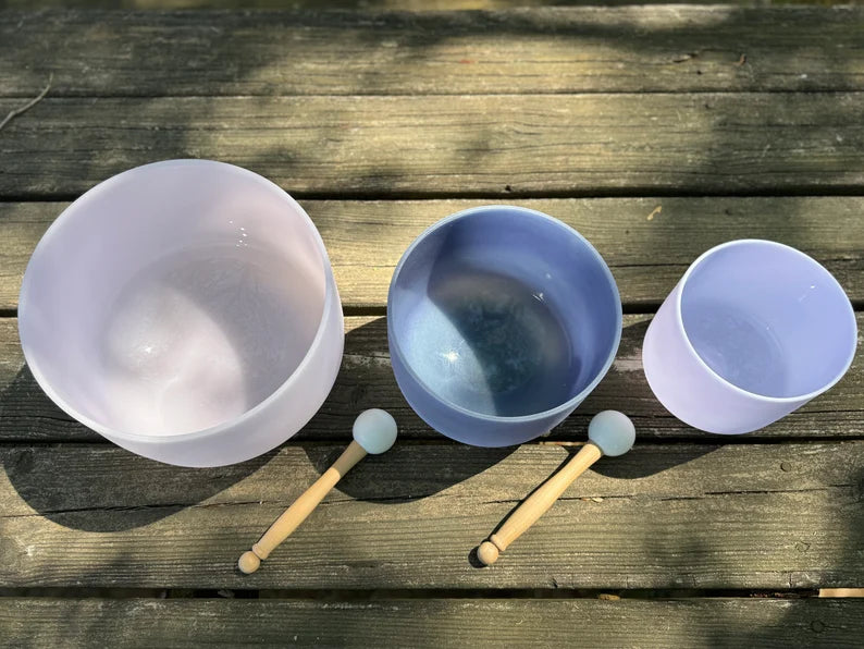 Healing Harmony Gem fused Crystal Singing Bowls Complete Set comes with Strikers, Mallets, O-Rings and Secure padded Cases