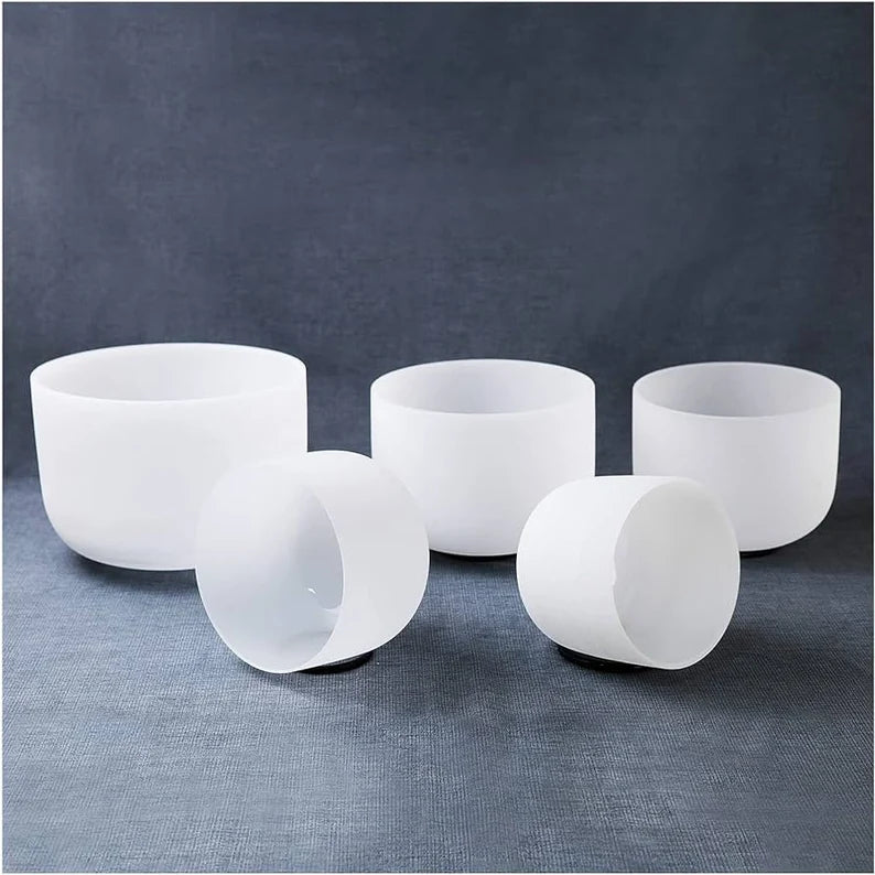 432Hz Crystal White Singing Bowls: A, B, E, F, G Notes, Sizes 6 to 10 Inches with Strikers and O Rings - Choose Your Bowl