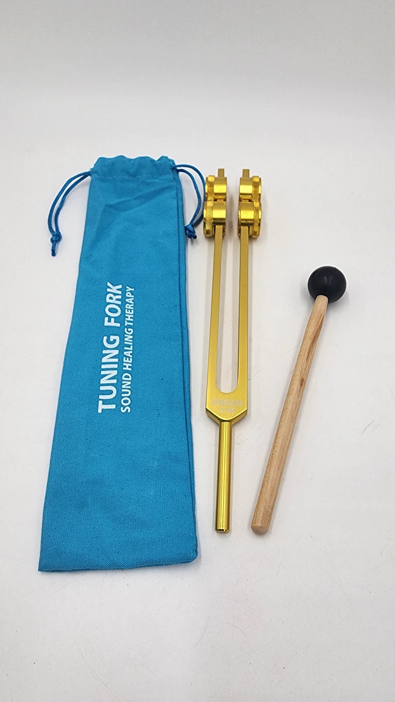 Kundalini Weighted Gold Tuning Fork with Attenuator and Activator includes Bag and Striker for Awakening Tantric Yoga Healing