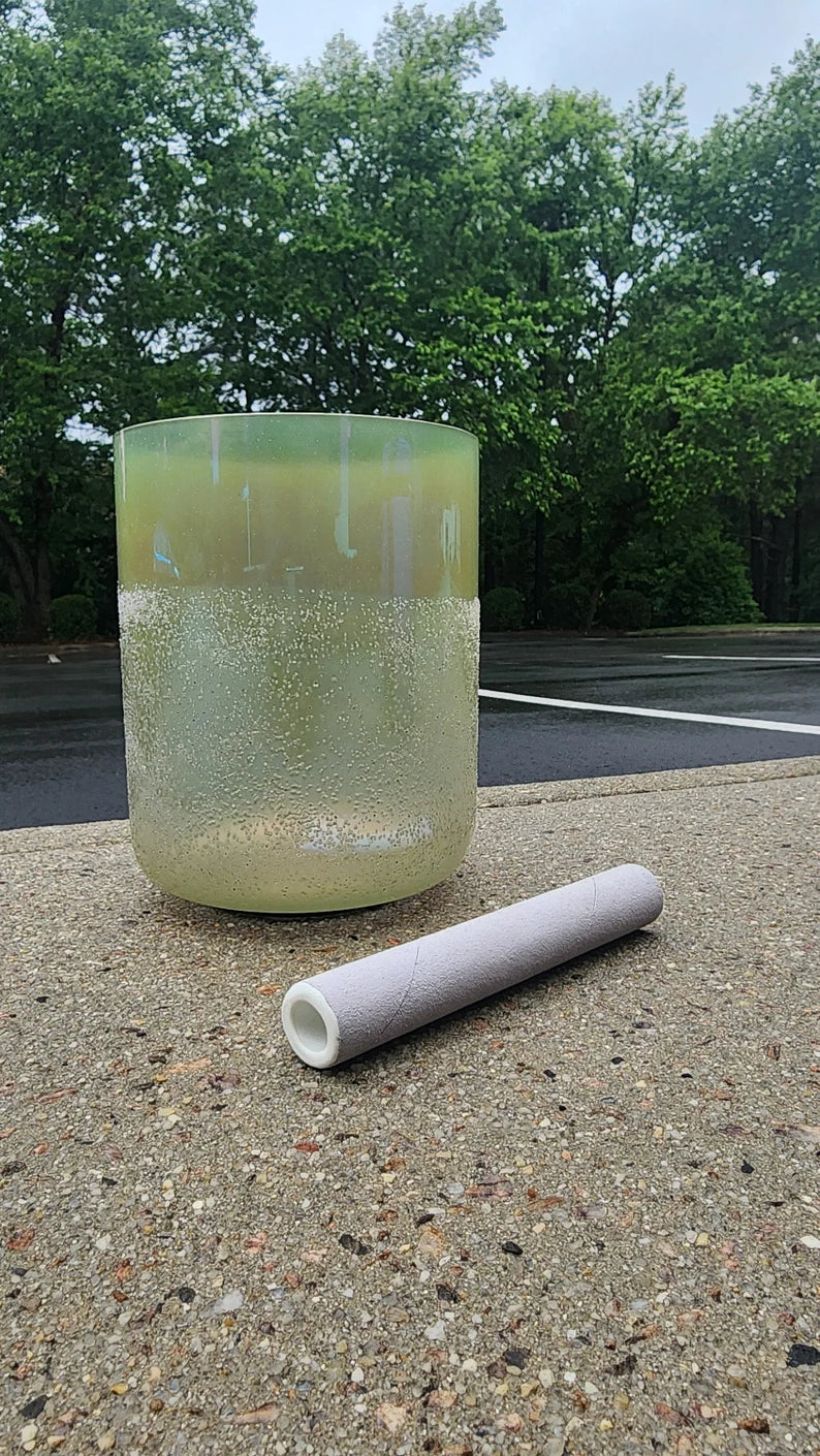 Rare Perfect Pitch 9" Tall Moldavite C Note 4th Octave Root Chakra Crystal Singing Bowl Set with PADDED CASE and Striker