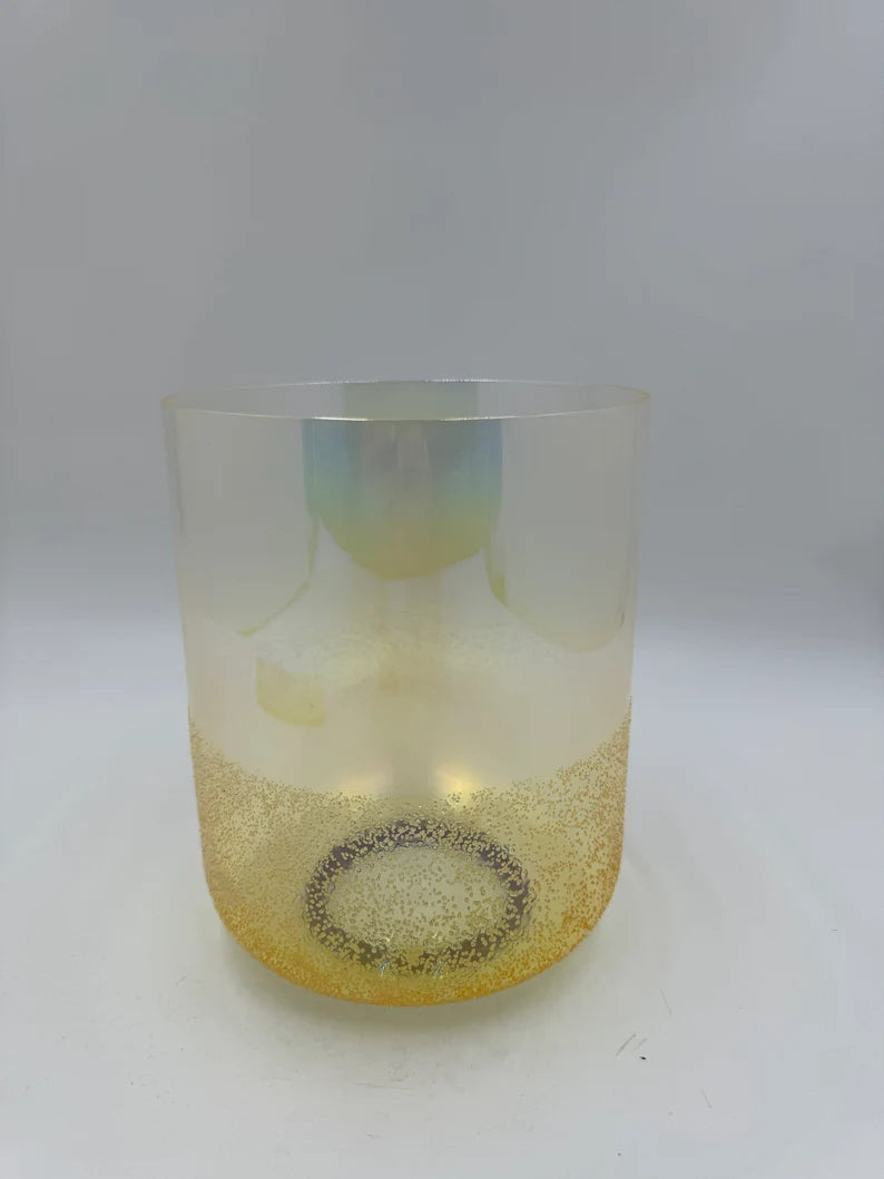 Rare Perfect Pitch 9" Tall Citrine D Note Root Chakra Crystal Singing Bowl Set with PADDED CASE and Striker