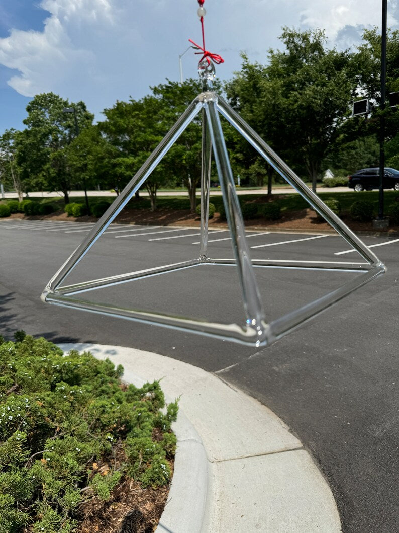 Large 14 Inch Clear Quartz Crystal Singing Pyramid with Mallet - Handmade Musical Instrument for Sound Healing, Meditation, and Yoga