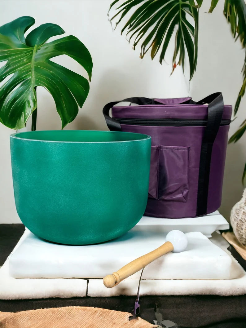 12-Inch Emerald Crystal Singing Bowl - F# Note with Secure Padded Case, Striker and O-Rings