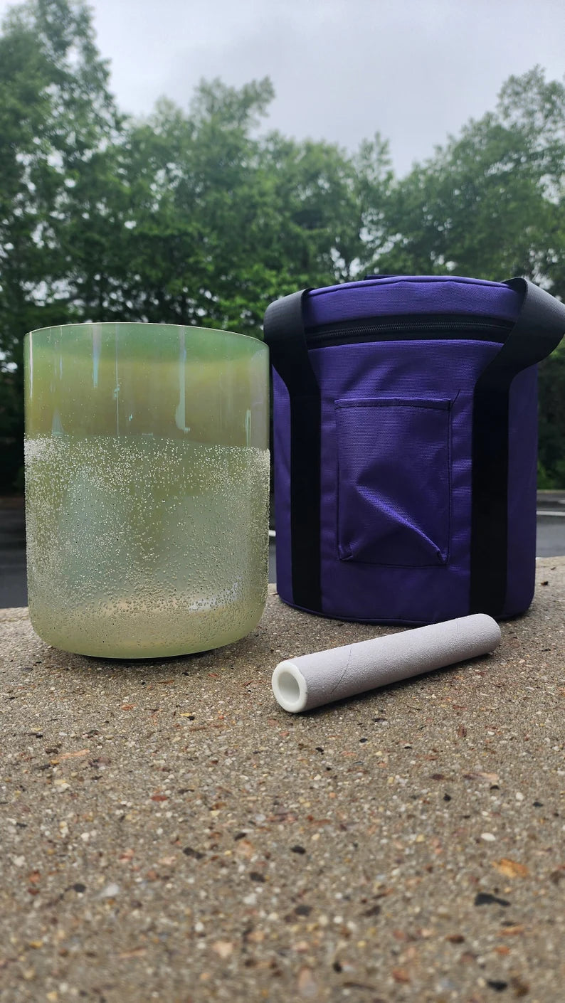 Rare Perfect Pitch 9" Tall Moldavite C Note 4th Octave Root Chakra Crystal Singing Bowl Set with PADDED CASE and Striker