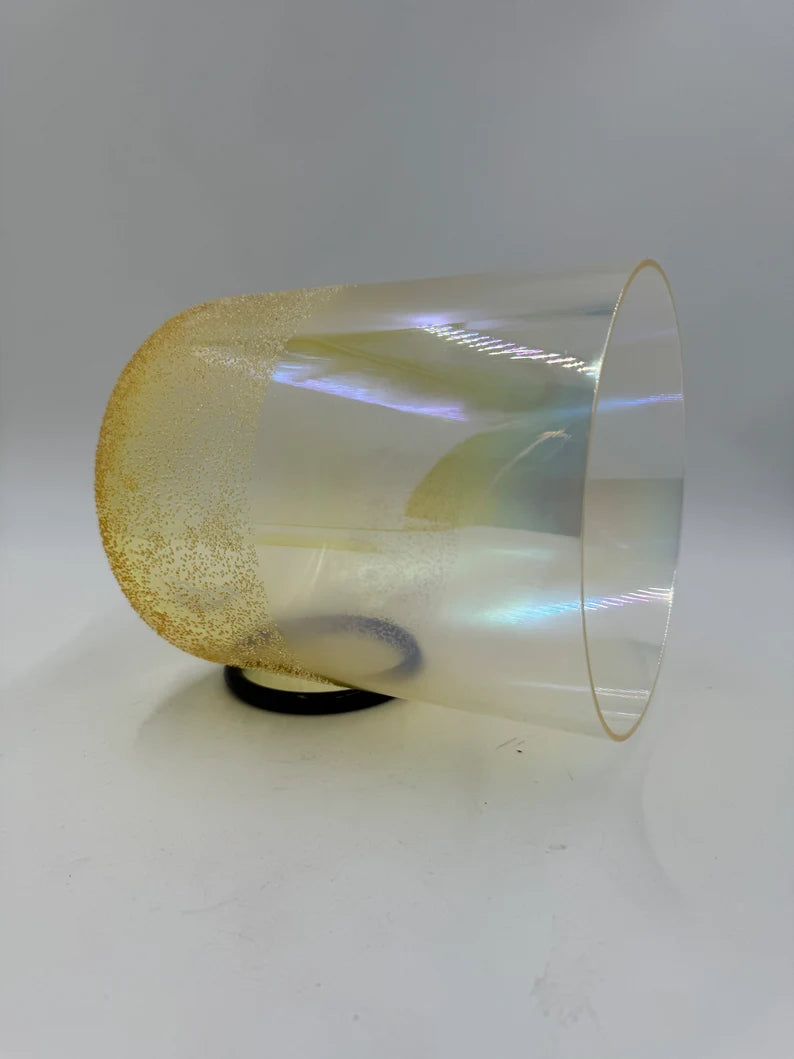 Rare Perfect Pitch 9" Tall Citrine D Note Root Chakra Crystal Singing Bowl Set with PADDED CASE and Striker