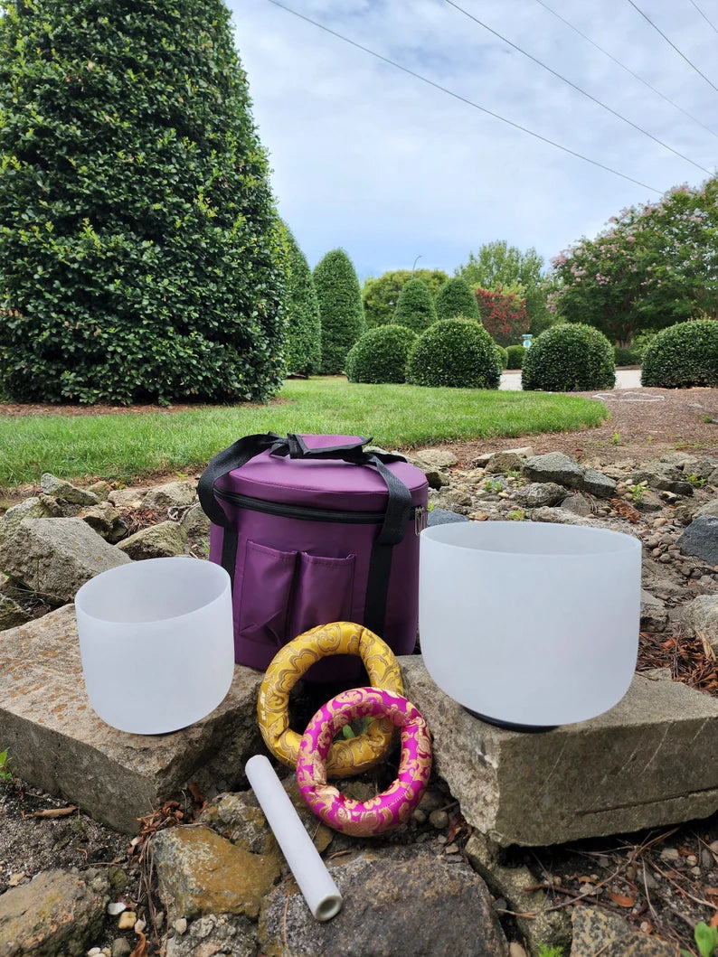 Premium Earth Star and Soul Purpose Crystal Singing Bowl Set with Padded Case Mallet - Complete your Full Chakra Set