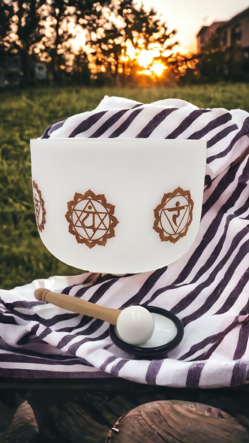 Hand Design 432Hz Perfect Pitch 12 Inch C Note Root Chakra Crystal Singing Bowl with Intricate Gold Patterns in Secure Case, Striker O-ring