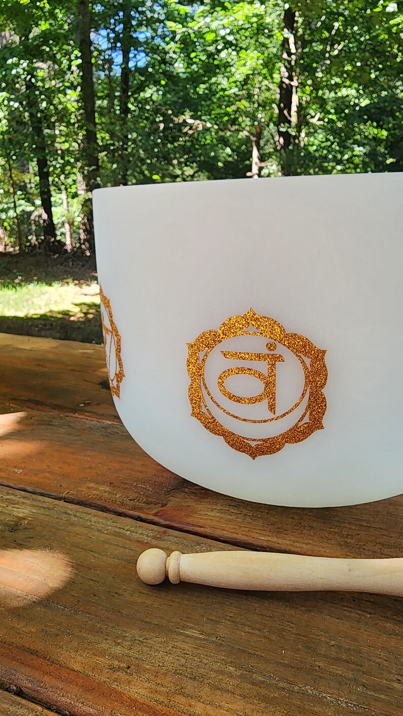 Hand Design 432Hz Perfect Pitch 12 Inch C Note Root Chakra Crystal Singing Bowl with Intricate Gold Patterns in Secure Case, Striker O-ring