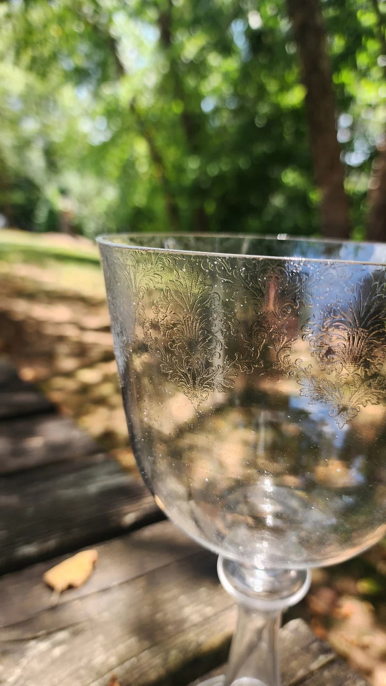 Perfect Pitch Chakra Crystal Singing Grail Bowl - A Note, 3rd Eye - 5.5" Wide, 10" Tall with Suede Striker, Intricate Floral Elegance