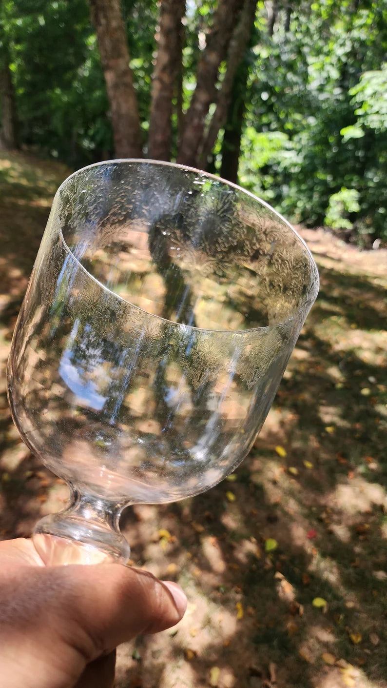 Perfect Pitch Chakra Crystal Singing Grail Bowl - A Note, 3rd Eye - 5.5" Wide, 10" Tall with Suede Striker, Intricate Floral Elegance