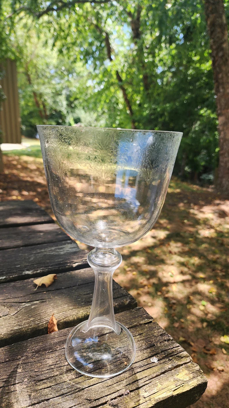 Perfect Pitch Chakra Crystal Singing Grail Bowl - A Note, 3rd Eye - 5.5" Wide, 10" Tall with Suede Striker, Intricate Floral Elegance