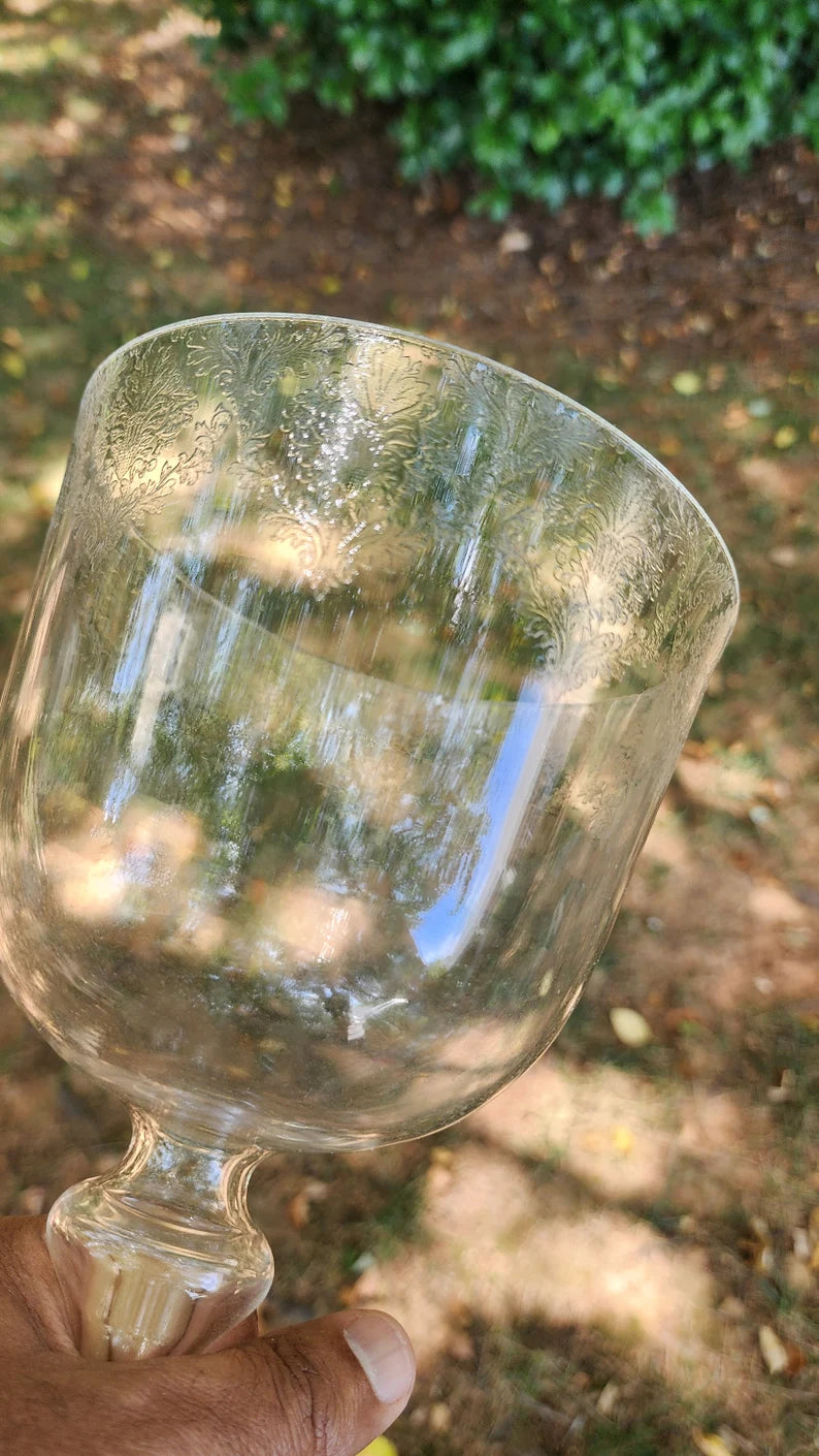 Perfect Pitch Chakra Crystal Singing Grail Bowl - A Note, 3rd Eye - 5.5" Wide, 10" Tall with Suede Striker, Intricate Floral Elegance