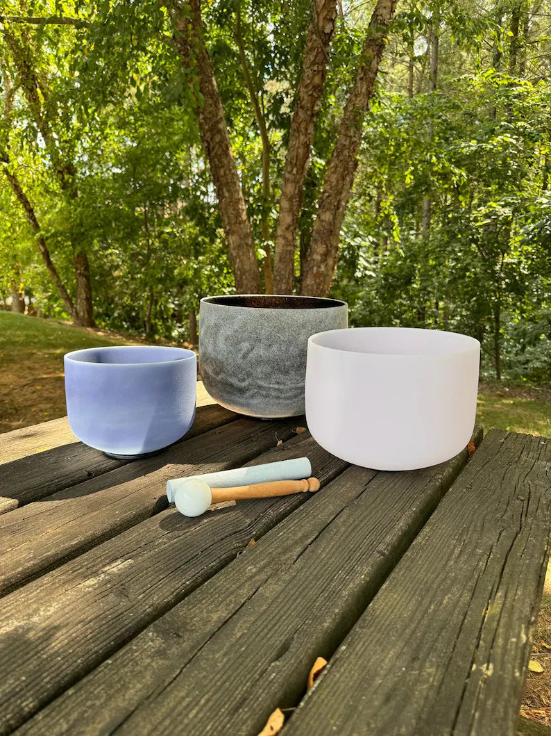 Solfeggio Gem Fused Crystal Singing Bowls - 741Hz, 852Hz, and 963Hz with Padded Secure Case, Strikers, and O-ring - Limited Edition