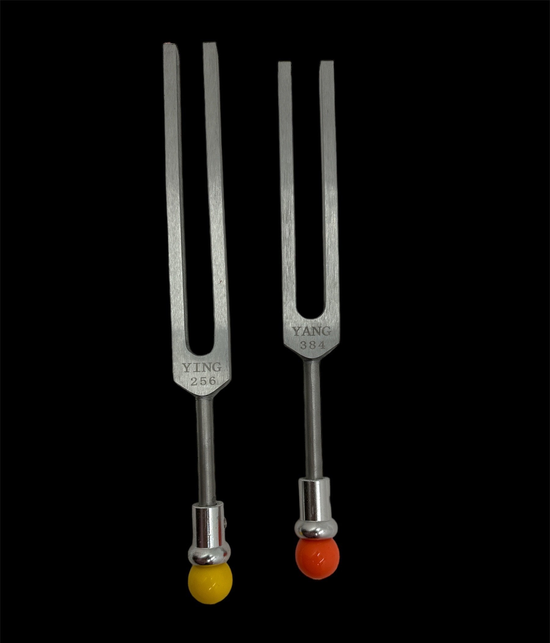Unweighted Silver Color Ying Yang Tuning Fork Set for Healing C 256Hz and G 384Hz with Removable Gem Feet, Striker, and Storage Bag - Thecosmicaccess