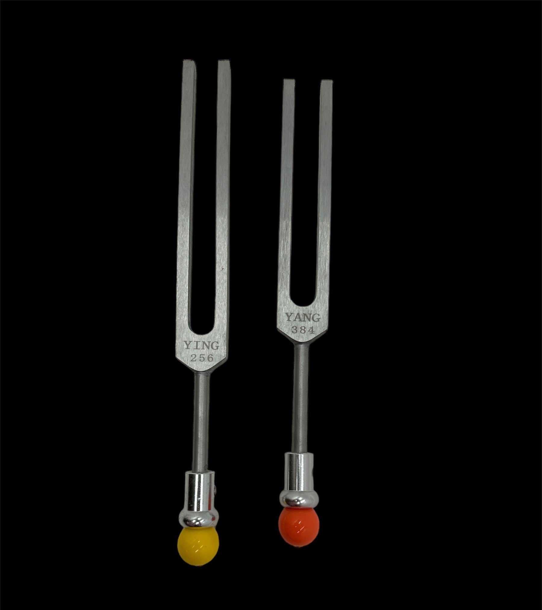Unweighted Silver Color Ying Yang Tuning Fork Set for Healing C 256Hz and G 384Hz with Removable Gem Feet, Striker, and Storage Bag - Thecosmicaccess