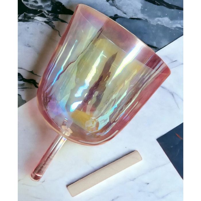 Grandfather Rare 9 Inch E Note Solar Plexus Chakra Cosmic Aurora Crystal Clear Singing Handle Bowl with Padded Secure CASE - added Protection for Travel