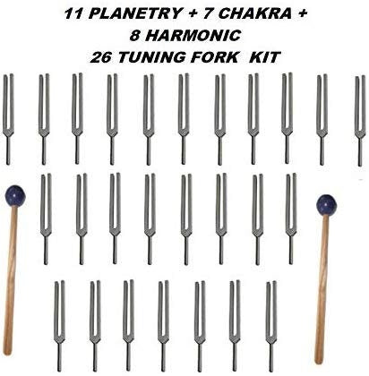 8 Chakras 11 Planetary 8 Harmonic - total of 26 Unweighted Tuning Forks Complete Dynamic KIT with Velvet Pouch and 3 Mallets - Thecosmicaccess