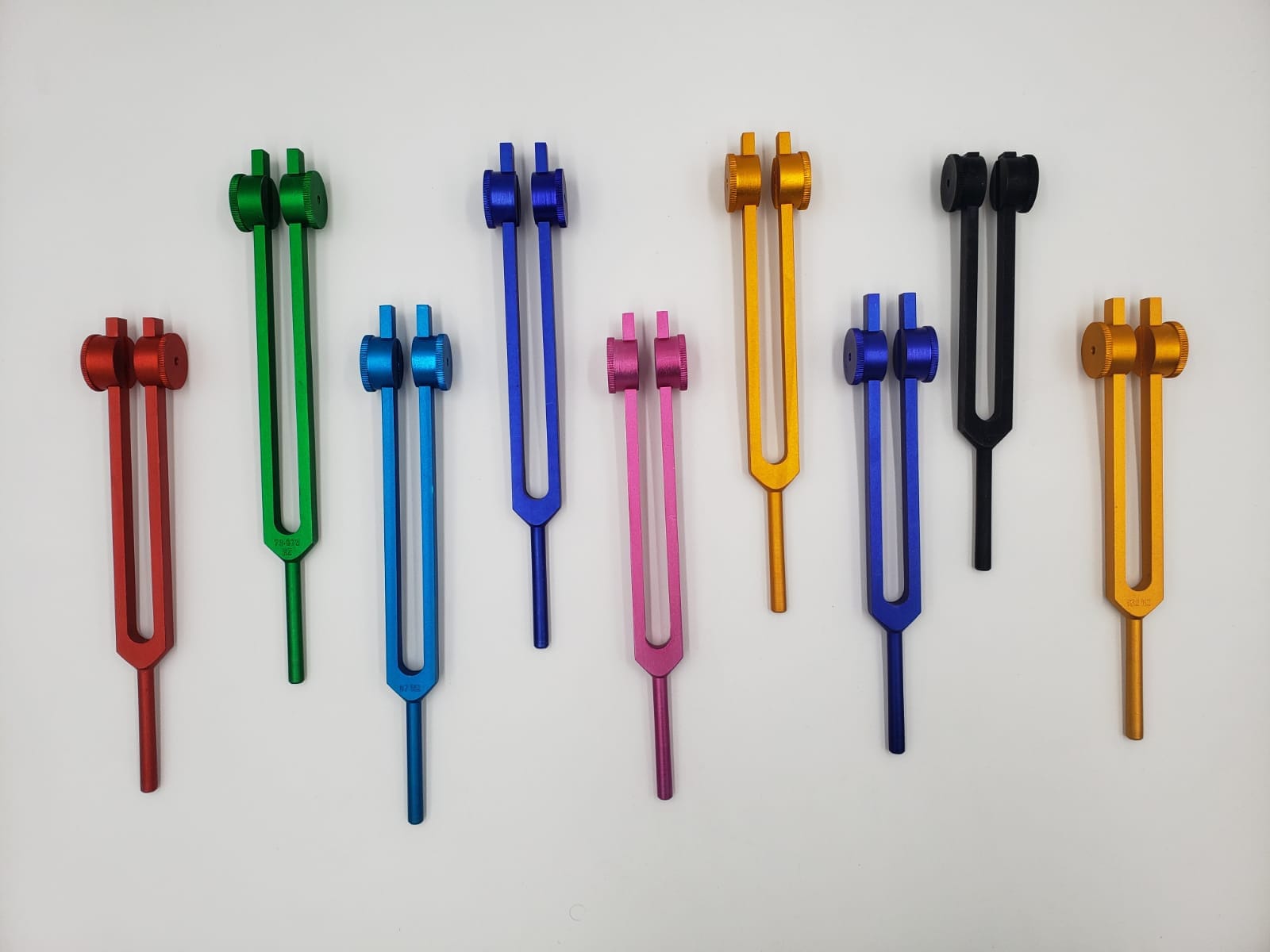 Sacred Solfeggio Color Weighted Tuning Forks Set of 9 DNA Repair with Striker and Individual Bags - Thecosmicaccess