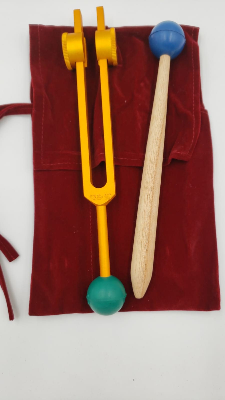 Om 136.1 Gold Finish Tuning fork with Velvet Bag Striker and Color Removable Ball - Thecosmicaccess