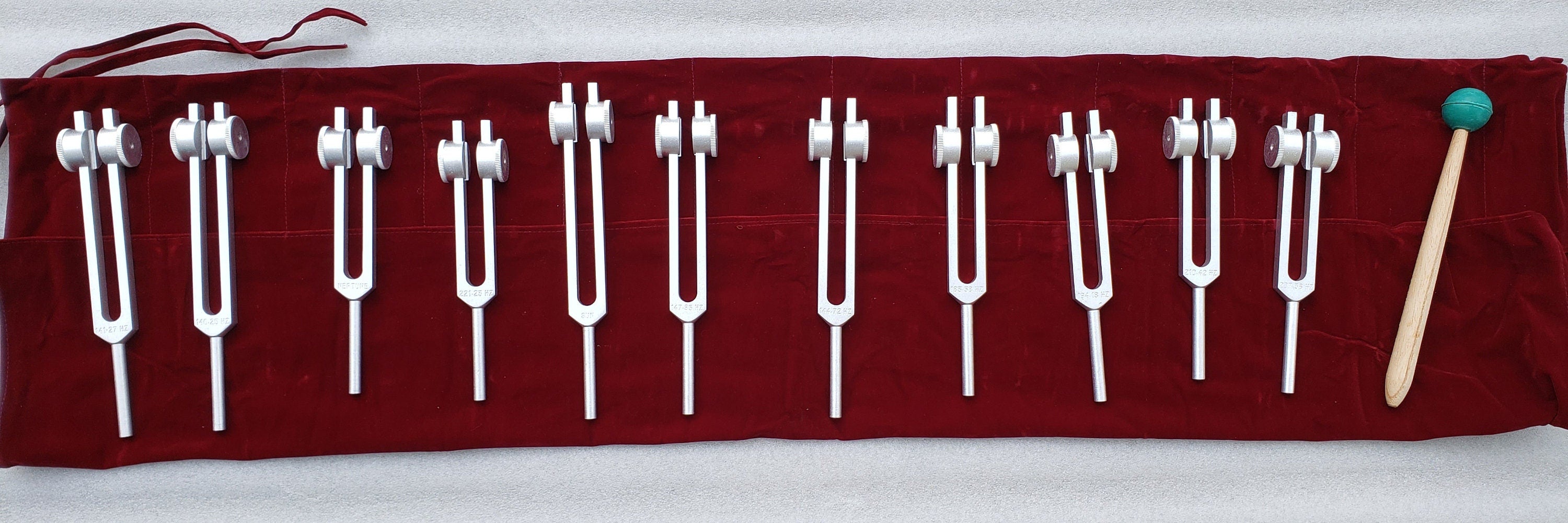 Cosmic Octave Planetary Weighted Tuning Fork Set of 11 for Astronomical Healing with Mallet and Velvet Pouch - Thecosmicaccess