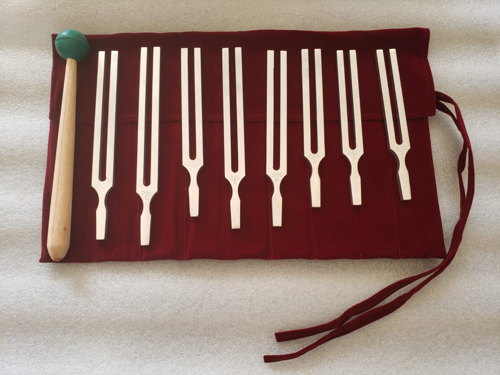 Harmonic Solar Spectrum Set of 8 Tuning Forks with Mallet and Velvet Bag - Thecosmicaccess