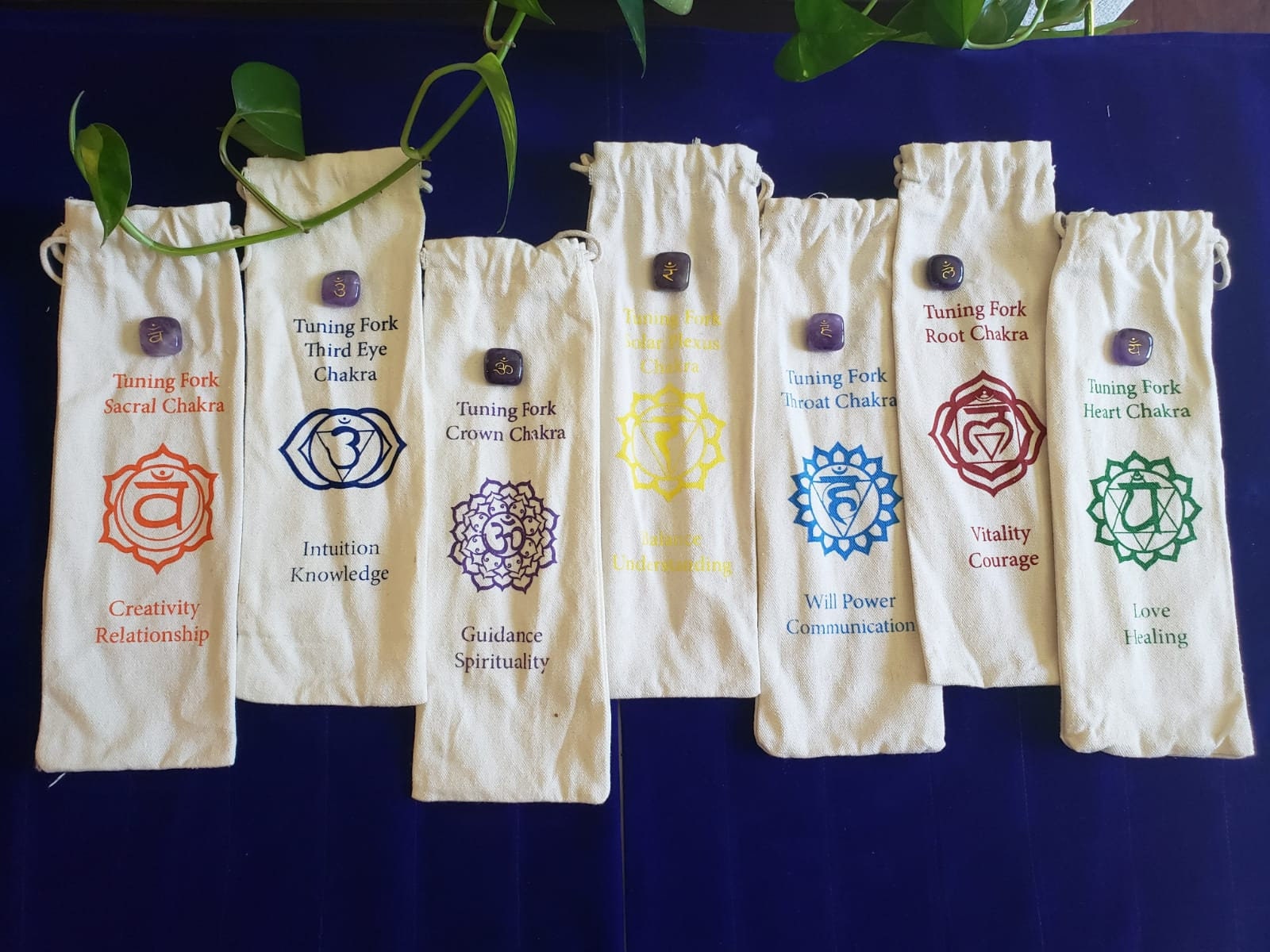 Chakra Gold Color Unweighted Tuning Fork Set with Individual Chakra Marked Bags and Mallet - Thecosmicaccess
